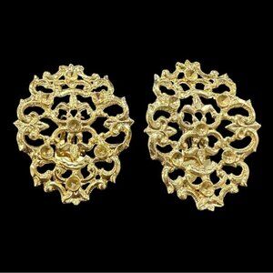 Vintage MUSI Shoe Clips Gold Tone Filigree Signed